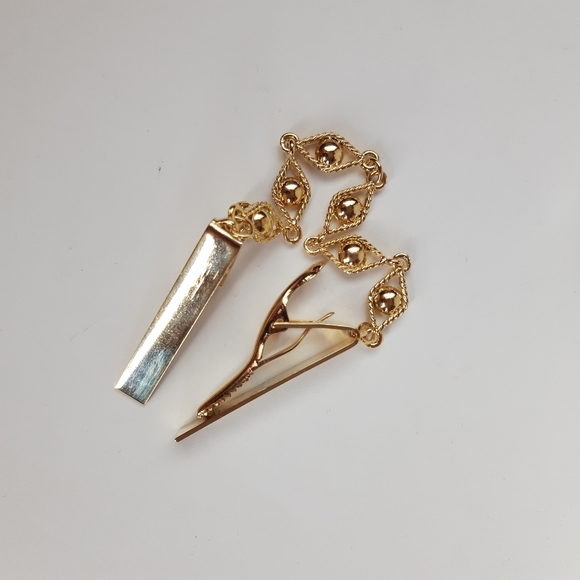 Rare Tie Clip Gold Vintage With Chain - Picture 7 of 8